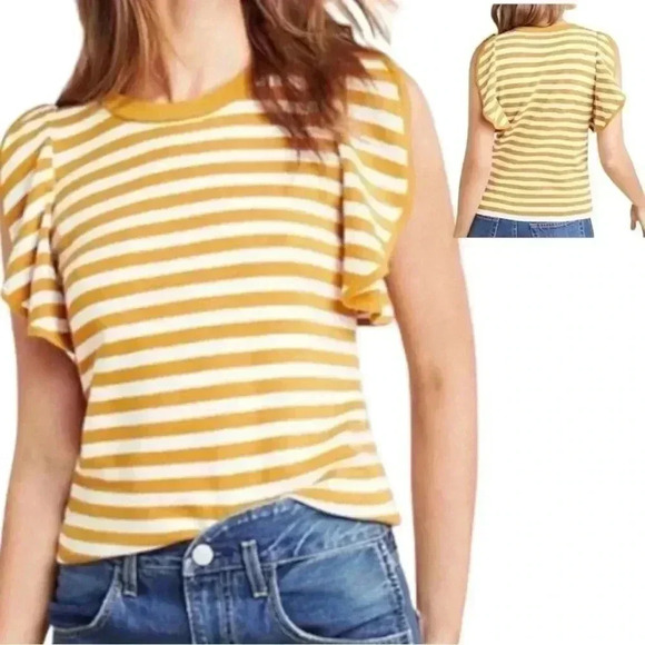 Anthropologie Jillian Striped Flutter Sleeve Sweater Size Small - Picture 10 of 10